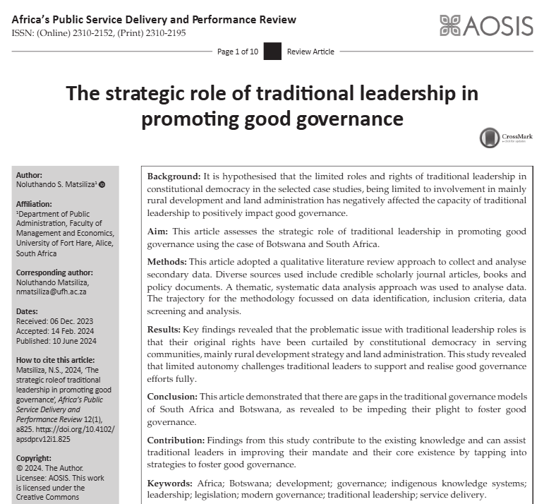 The strategic role of traditional leadership in promoting good governance